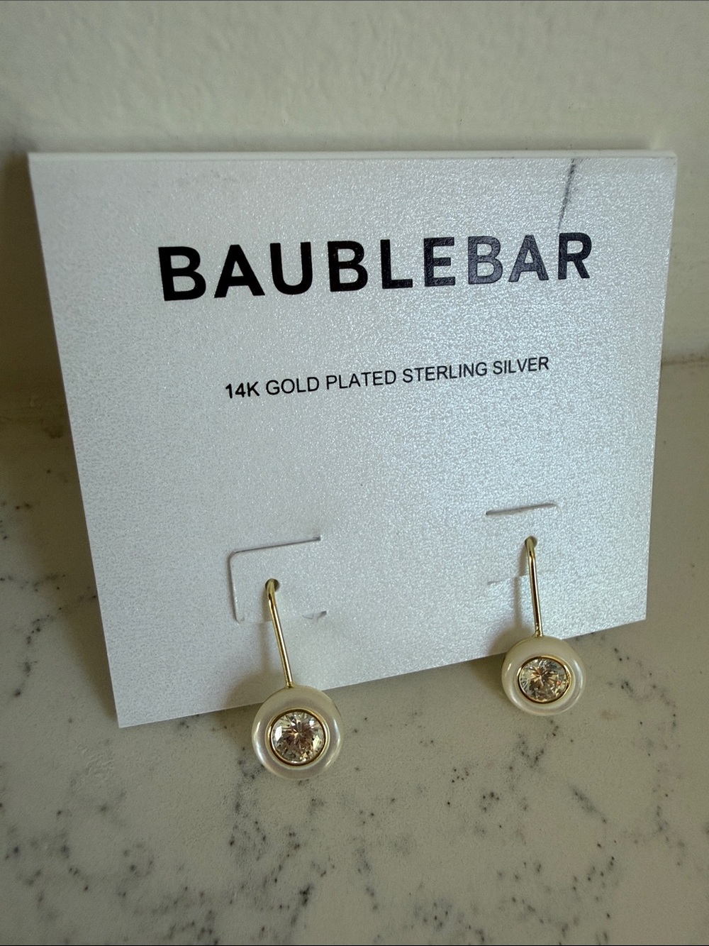 Baublebar Fallon 14K Gold Semi-Precious Earrings White Quartz and Gold NEW